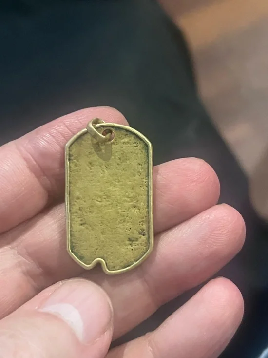 John Varvatos Brass Shield Emblem Dog Tag Pendant - Picture 2 of 3